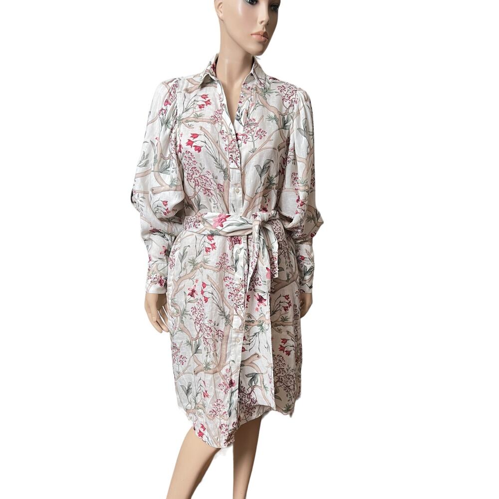 Johanna Ortiz X H&M Collaborations 100% Linen Floral Shirt Wrap Dress Sz XS